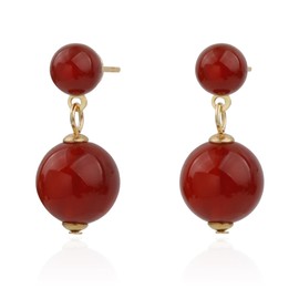 Handmade Red Agate Double Round Beads Dangle Drop Earrings for Women