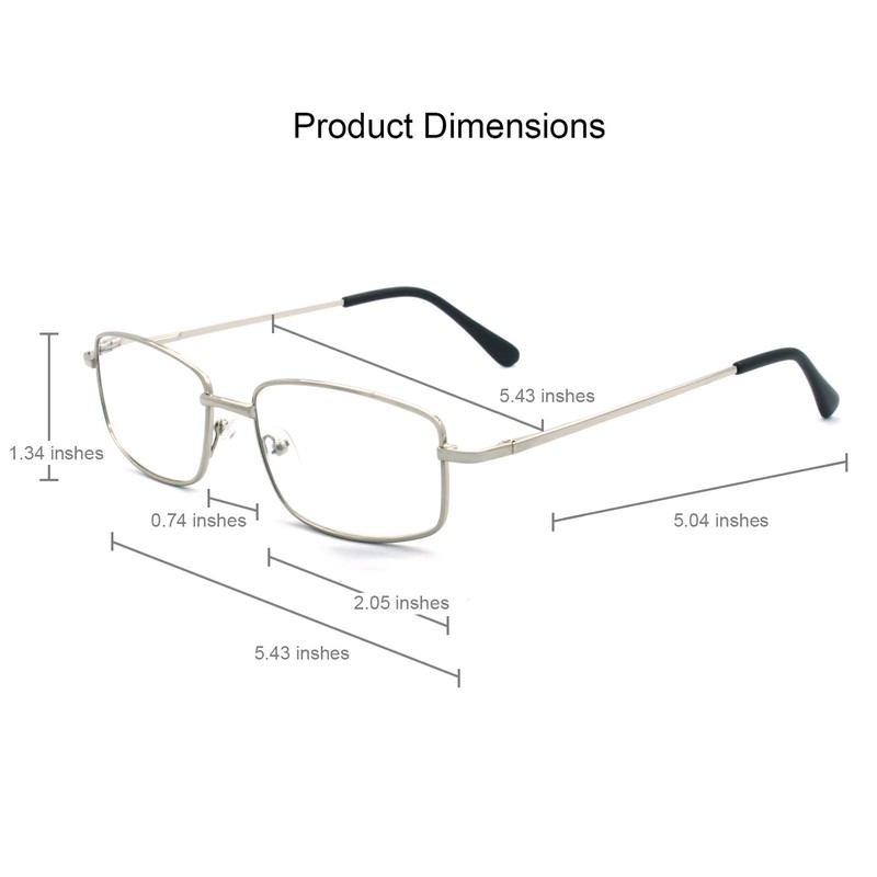 Extra Wide Rectangular Metal Reading Glasses for Men and Women