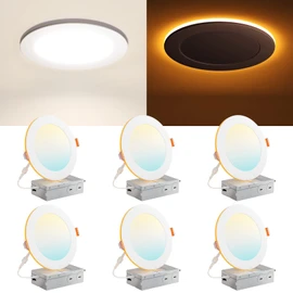 Amico 6 Pack 6 Inch 5CCT LED Recessed Ceiling Light with Night Light, 2700K/3000K/3500K/4000K/5000K Selectable Ultra-Thin Recessed Lighting, 12W=110W, 1100LM, Dimmable Canless Wafer Downlight ETL&FCC