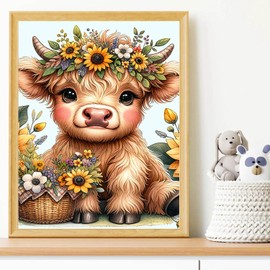 Yanfairy Cow Diamond Art Kits for Adults, Highland Cow Diamond Painting Kits for Adults Beginners, DIY 5D Diamond Dots Painting with Round Gem Art Kits for Adults for Gift Home Wall Decor 12x16 Inch