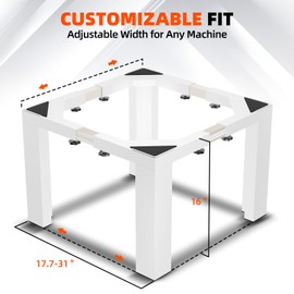 Dollate Heavy-Duty Laundry Pedestal, 16" Height Washer Dryer Base with Full Size Adjustable Width, Washing Machine Stand with Non-Slip Mat & Markings, 1500LBS Capacity, White