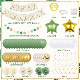 Green Balloons Birthday Decorations, Avocado Green Balloons with Happy Birthday Garland, Baby Shower Decorations Boy, Sage Green Balloons Arch Kit, Women Men Wedding Decorations