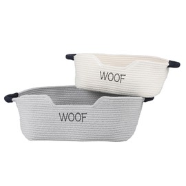 Morezi Dog toy basket 2 pieces dog toy box bin in cotton rope shallow organier storage - Perfect for collecting puppy combs shampoo brushes towel grooming stuff in bathroom playroom closet