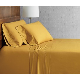 Brooklyn Loom Solid Cotton Percale Mustard King Sheet Set, Yellow
