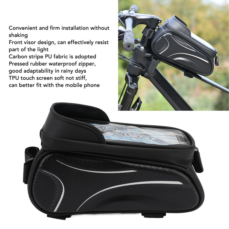 Bike Phone Mount Bag Large Capacity Waterproof Carbon Pattern PU