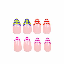 BABALAL Press on Nails Medium Almond Fake Nails French Tip Acrylic Nails CoLorful Summer Acrylic Nails Supplies 24Pcs Manicure Stick on Nails Art Full Cover Artificial Diy Nail Set Squoval Nail