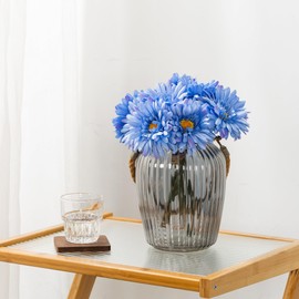 TOPIA Artificial African Daisies Flowers African Daisy Silk Flowers Artificial Gerbera Daisies Pack of 10 (Blue)