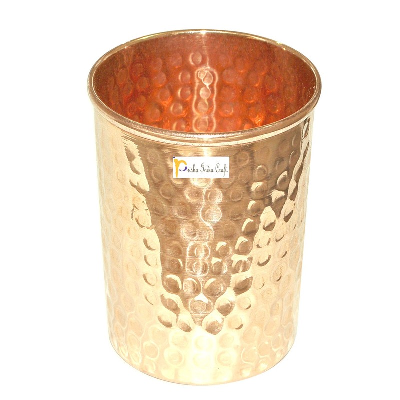 Indian Drinking Cups Pure Copper Hammered Tumbler Drinkware Accessory, Set