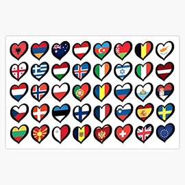 Magnet Eurovision Song Contest Flags Hearts Magnetic Sticker Decal 5"