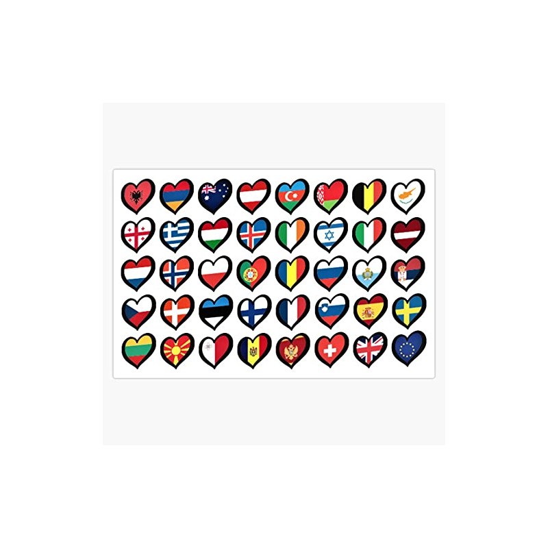 Magnet Eurovision Song Contest Flags Hearts Magnetic Sticker Decal 5"