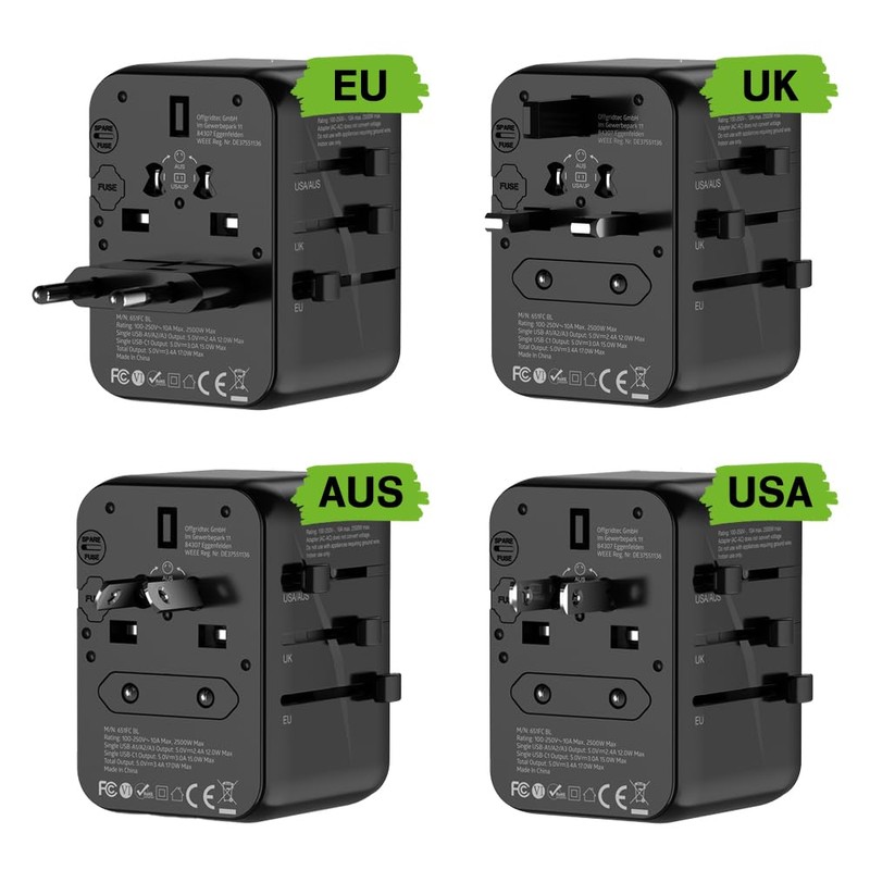 Offgridtec Universal Travel Adapter Worldwide 2X USB-A and 2X USB-C