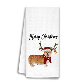 SQQCMM Funny Christmas Corgi Kitchen Towels, Funny Corgi Christmas Tea Towels, Christmas Corgi Hand Towels for Bathroom Decor, Corgi Lovers Gifts Tea Towel, Corgi Lovers Gifts Tea Towel, 24x16 Inch