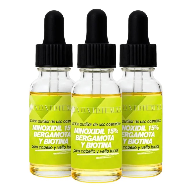 Minoxidilmax 15% + Bergamota + Biotina Cabello Y Barba 3pack