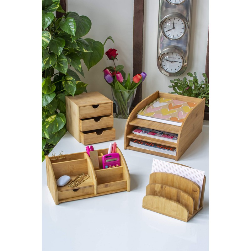 OSCO Bamboo Desk Organiser | 6 Compartments | 1 Drawer