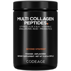 Codeage Polvo De Péptidos De Colágeno Múltiple + Probióticos Black Edition, Suplemento En Polvo De Vitamina C Y Ácido Hialurónico, De Animales Alimentados Con Pasto, Hidrolizado, Sin Carbohidratos, Ti