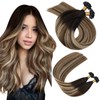 Ugeat Real Hair Extensions, Bonded U-Tip Keratin Extensions, 1B/4/27 Black