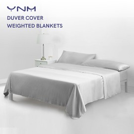 YnM Exclusive Cooling Duvet Cover for Weighted Blankets with 16 Strings (Light Grey, 88"x104")
