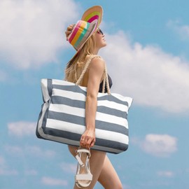 Veumoie 1 Piece Beach Bag, Swimming Bag Waterproof Beach Bag Shopping Bag, Foldable Shoulder Bag Grey