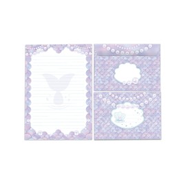 Writing Paper Set Writing Pad Lined with Envelope for Girls Kids School Mermaid Purple (1 Pad A5 with 25 Sheets + 15 Matching Printed Envelopes)