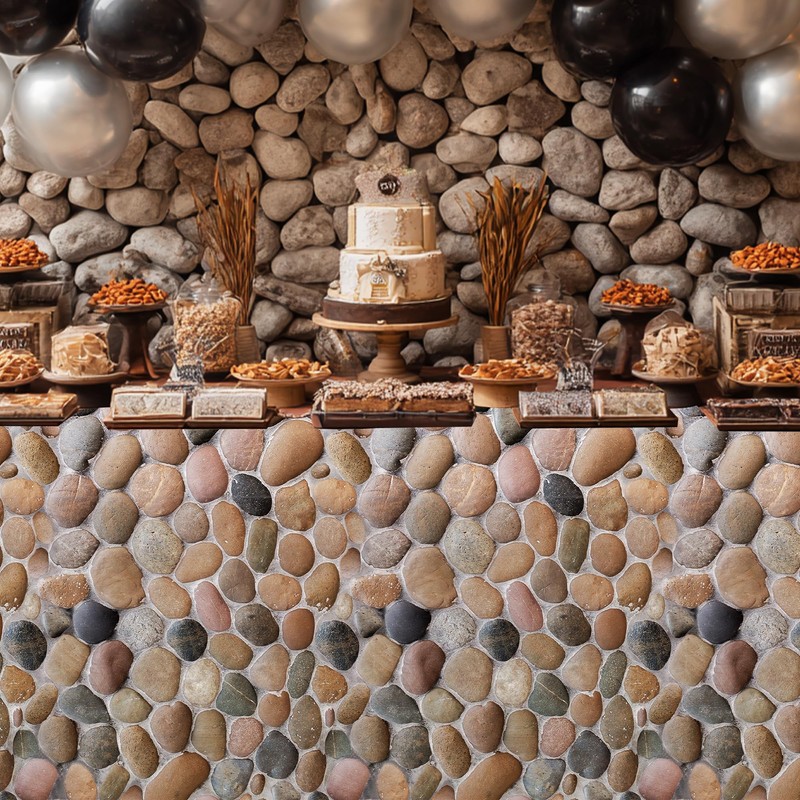 FVABO Stone Rock Party Tablecloth Decorations, Realistic Pebble Table Cover