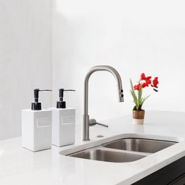 Karisky Ceramic Soap Dispenser Set, 2 Pack Kitchen Soap Dispenser with Funnel, 10.5 Oz Liquid Hand Soap and Dish Soap Dispenser for Kitchen, Bathroom, Matte White