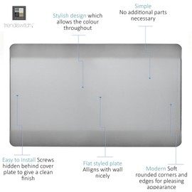 Trendi Switch Artistic Modern Glossy Decorative Screwless Standard Double Wall Blanking Plate for Electrical Sockets, Outlet with Screws in Brushed Steel - ART-2BLKBS