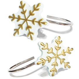 CHICTIE Christmas Shower Curtain Hooks,Snowflakes Decorative Shower Rings for Bathroom Shower Curtains Rods, Set of 12 (Gold)