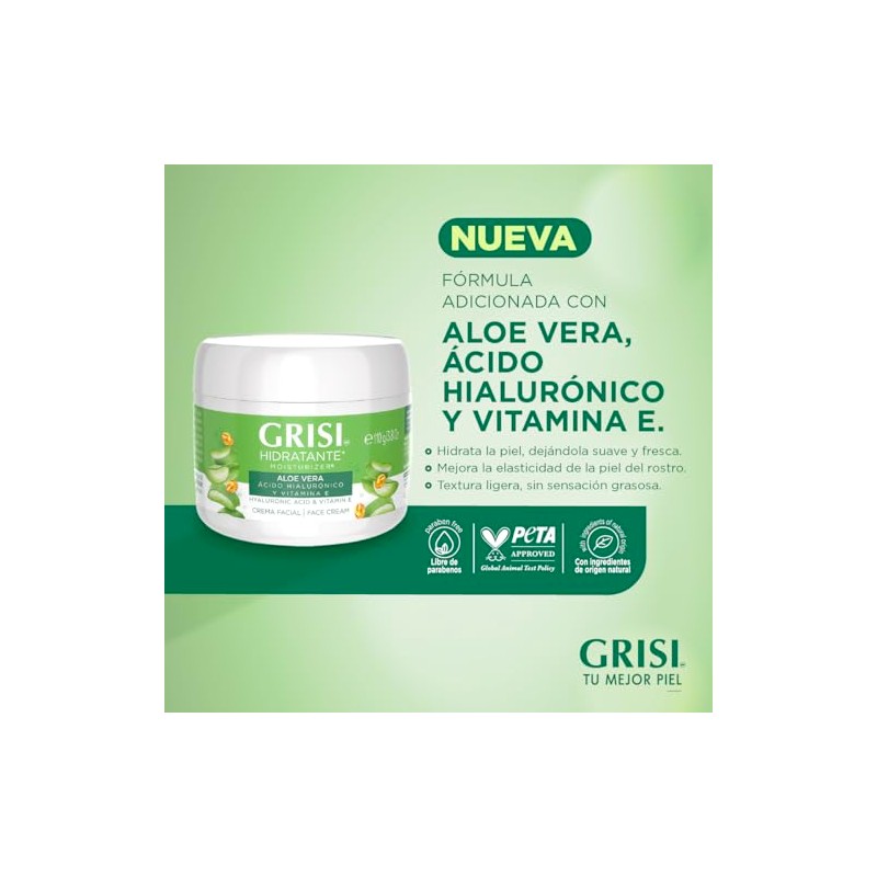 GRISI Crema Facial Hidratante con Aloe Vera, cido Hialurnico Vitamina