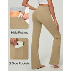 Ewedoos Bootcut Yoga Pants with Pockets for Women Wide Leg Pants Woman High Waisted Stretchy Work Pants for Yoga Workout Khaki
