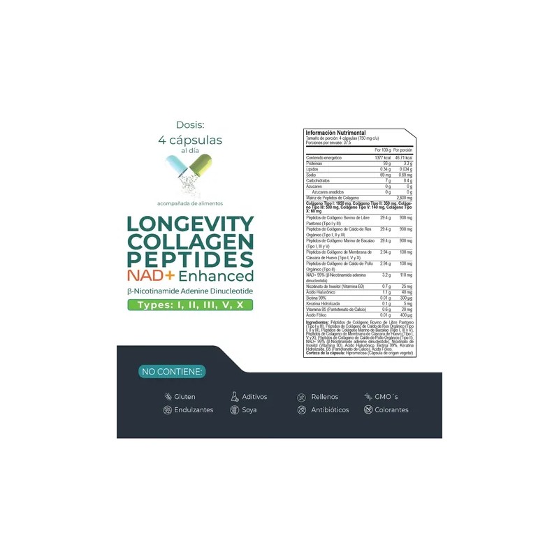 Eternal Nutrition Longevity Collagen Peptides Nad 150 Caps