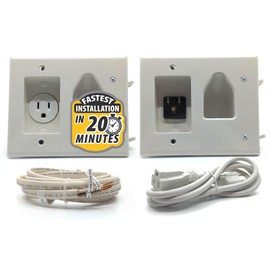 DataComm Electronics Recessed Pro-Power Kit with Straight Blade Inlet & Romex Wire, in-Wall Cable Management for Power & Low-Voltage Cables, DIY-Friendly Cord Hider for Wall-Mounted TV, 1 Receptacle