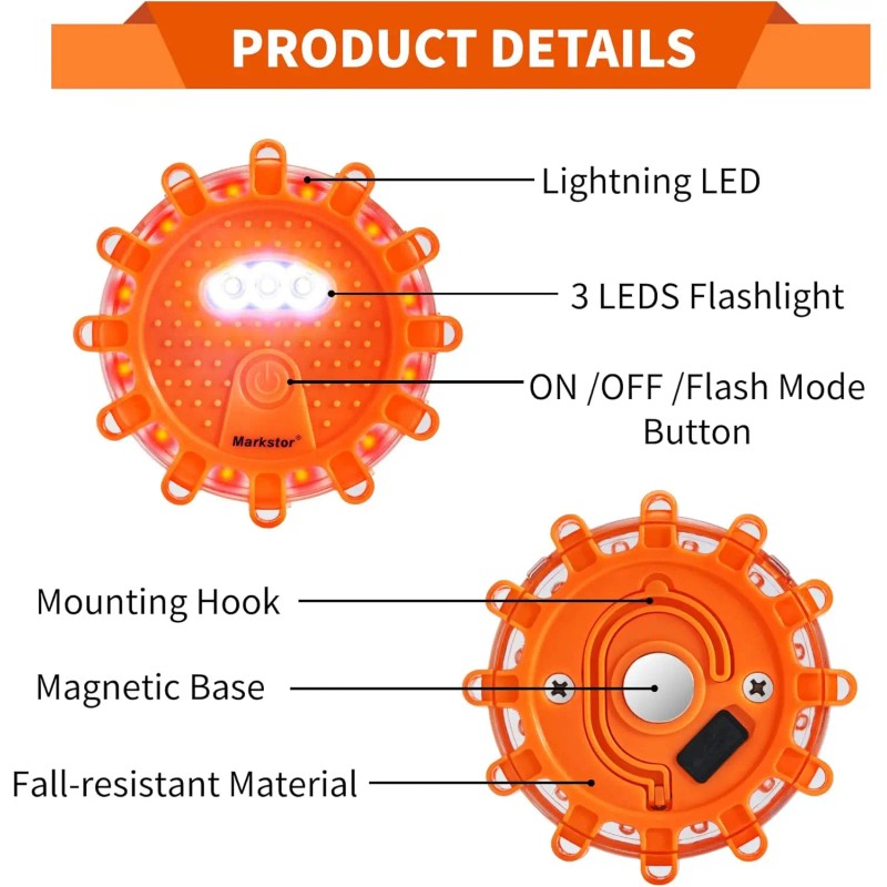 LED Road Flares 3-Pack Emergency Car Kit USB Rechargeable Lithium