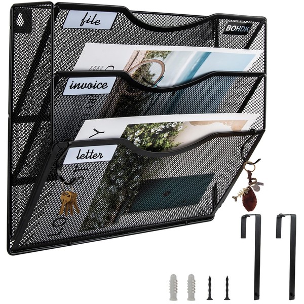 Wall File Organizer, 3 Tire Hanging File Folder Mail Organizer,