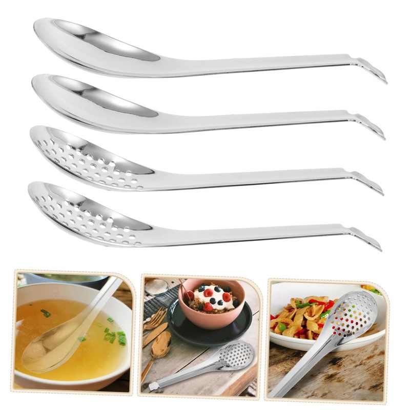 iplusmile 4pcs Stainless Steel Slotted Caviar Spoons Set Versatile Strainer