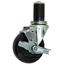 4” Food Prep Table Casters, NFS Certified, Water & Cleaning Solvent Resistant Wheels - Set of 4 (Two Brakes)