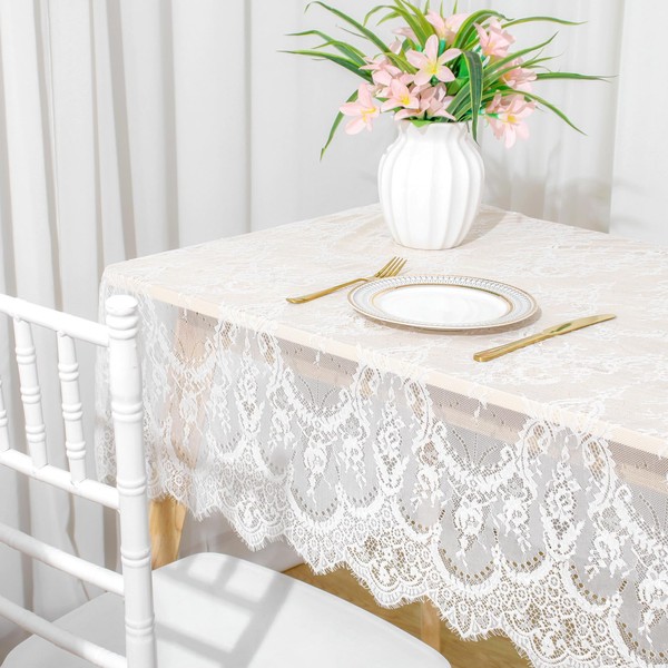 ShinyBeauty Lace Tablecloth Rectangular 152.4 x 304.8 cm Boho Lace
