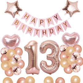 13th Birthday Balloons, Balloons, Decoration Set, Number Balloons, 13, Happy Birthday Garland, Heart Balloons, Confetti Balloons, Birthday Balloons, For Adults, Girls, Rose Pink