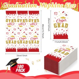 Supervitae 100 Pcs 2025 Graduation Paper Napkins Congrats Grad Disposable Cocktail Napkins for High School University College Graduation Party Lunch Dinner Decoration Supplies(Red,Gold,Fresh)