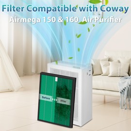 150 Filter Replacement for Coway Airmega 150 Air Puri-Fier, 2 Pack Green True HEPA & 8 Pack Active Carbon Filters, for AP-1019C-FP