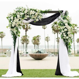 ShinyBeauty Wedding Arch Draping Fabric - Black & White 2 Panels 29" x 19FT Long Chiffon Drapes for Archway - Sheer Fabric Drapery Curtain for Ceremony Reception Swag Decoration