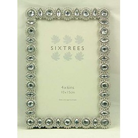 Antique Vintage and Shabby Chic Style silver metal photo frame with beads and crystals for a 6" x 4" (152 x 102mm) picture -Maria by Sixtrees