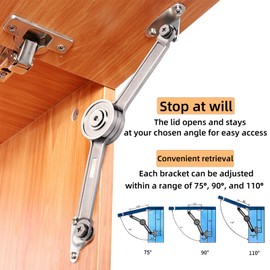 2-Pack Toy Box Hinges Lid Support | 110 Degree Lift-Up Cabinet Hinge with Free-Stop Function| Hinges for Wooden Box | Soft Close Flip Up Door Hinge for Toy Chest/Tool Chests/Cabinets