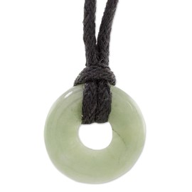 NOVICA Artisan Handmade Jade Pendant Necklace Apple Green Circular from Guatemala Cotton [13.75 in min L x 27 in max L 2 mm W Pendant(s) 0.6 in L x 0.6 in W] ' Circle of Love in Apple Green'