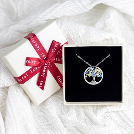 JUZICHEN Tree of Life Necklace for Women, 925 Sterling Silver Necklace for Women, Green Cubic Zirconia, Tree of Life Necklace, Hypoallergenic, with Gift Box, for Women, Men, S925 silver