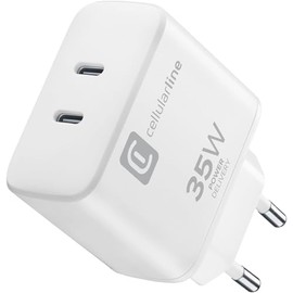 Cellularline | Dual Charger 35W | Power Delivery 35W Netzwerk-Ladegerät mit Dual-USB-C-Anschluss - Laden Sie bis zu 2 Apple-Geräte gleichzeitig - Weiß