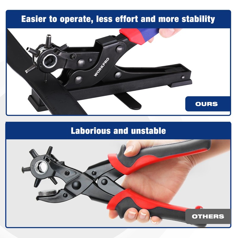 WORKPRO Desktop Leather Hole Punch Set, Rotary Belt Hole Puncher