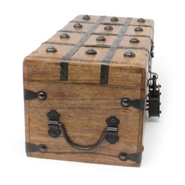 Nautical Cove Treasure Chest Wooden Box with Antique Iron Lock and Skeleton Key (Medium 12.5x6x5.5) - Storage and Decor – Pirate Chest, Decorative Storage Chest with Hinged Lid, Wood Treasure Box