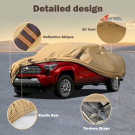 FSGRICH Tacoma Car Cover Waterproof All Weather Compatible with Tacoma 2005-2024, Outdoor Heavy Duty Anti-UV Car Covers Rain Sun Snow Protection with Zipper and Windproof Buckle(Camel with Brown)