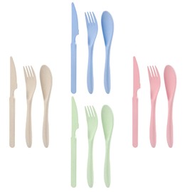 Knives Spoons and Forks Set, Wheat Straw Cutlery Set, Reusable Flatware Set for 4, Utensils for Party, Travel, Work, Picnic, Camping or Daily Use (Green, Beige, Pink, Blue)