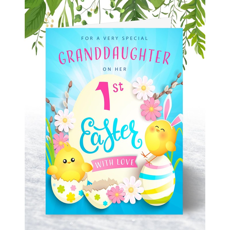 Granddaughter 1st Easter Card - Cute Chicks Design, A5 Size
